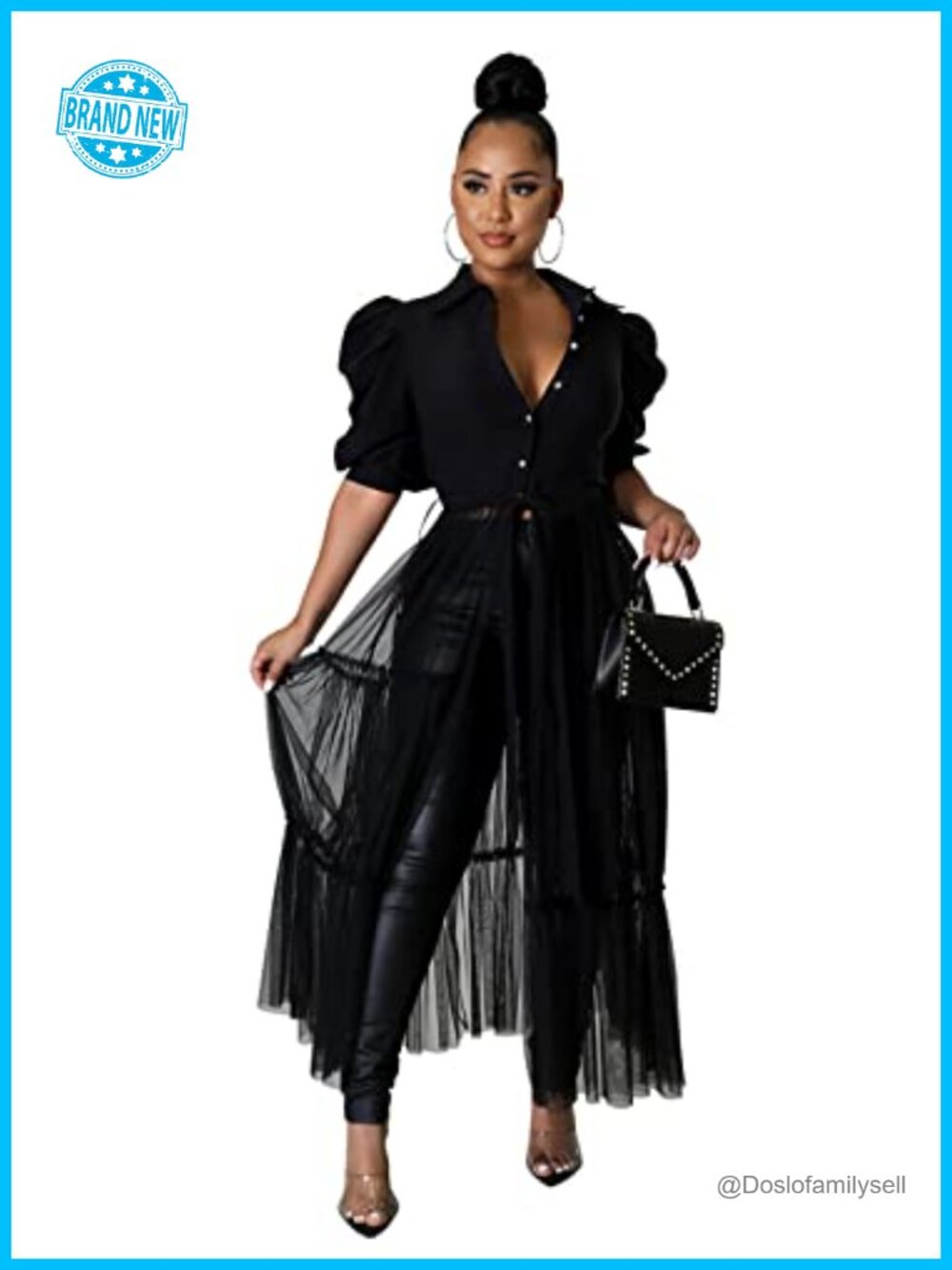 Women's Ruffle Blouse Asymmetrical Tunic Dress with Belt